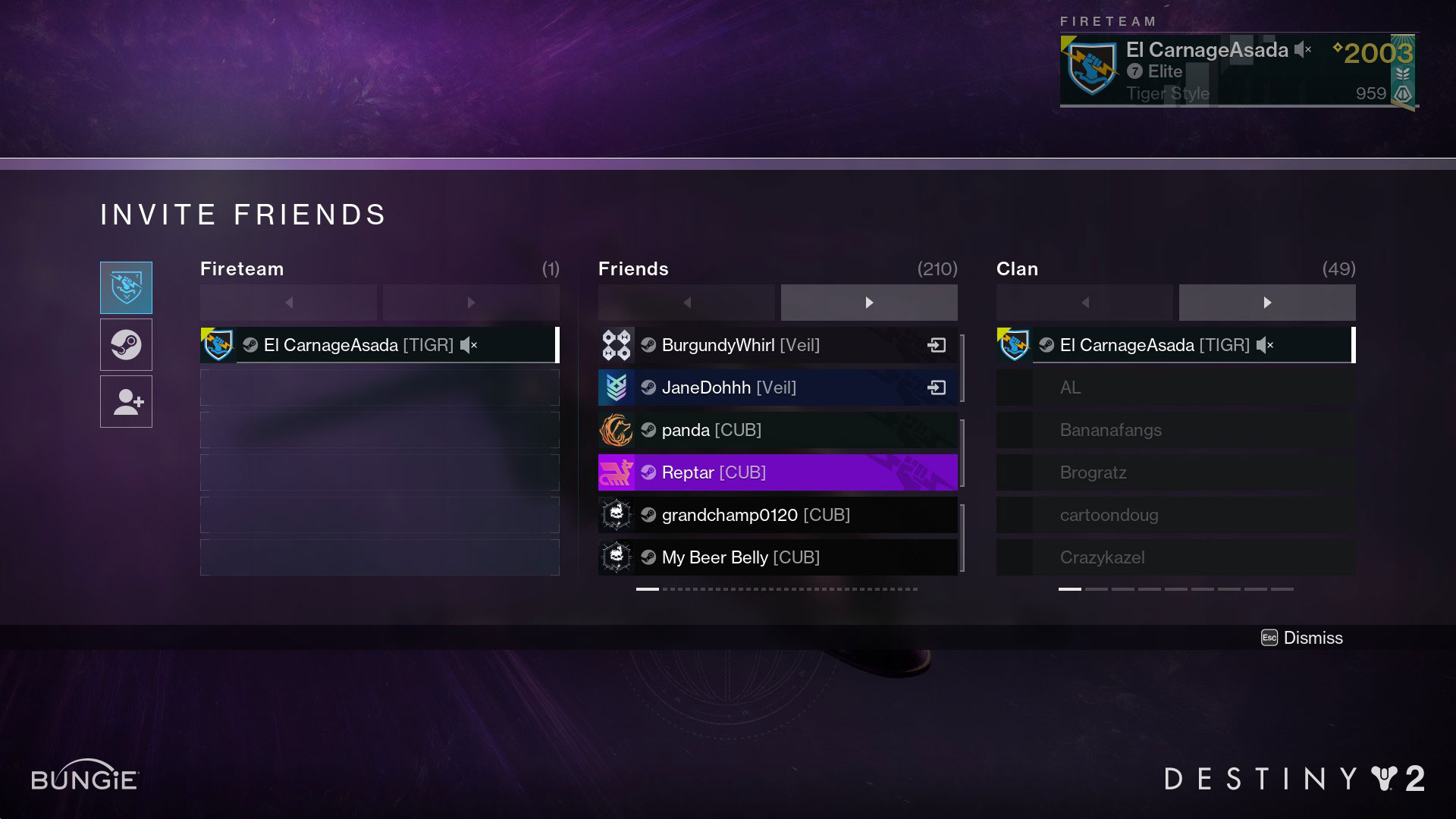 Destiny 2 - Orbit: Invite and Manage Friends Modal